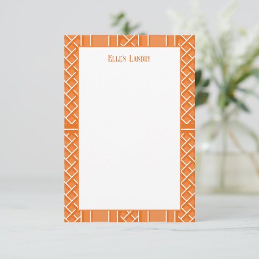 Carte De Remerciements Chinoiserie orange et blanche Motif Bamboo (Debout devant)