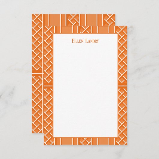 Carte De Remerciements Chinoiserie orange et blanche Motif Bamboo (Devant / Derrière)