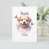 Carte De Remerciements Chiot et papillons (Debout devant)