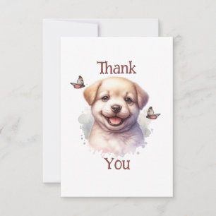 Carte De Remerciements Chiot et papillons