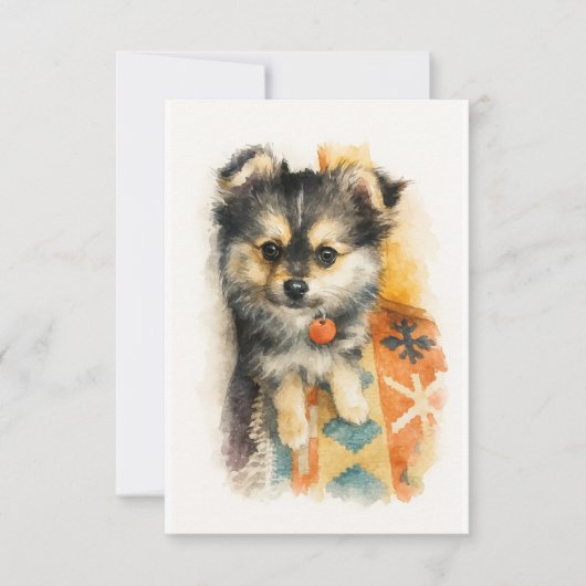 Carte De Remerciements Chiot Pomchi à l'aquarelle (Devant)