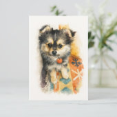 Carte De Remerciements Chiot Pomchi à l'aquarelle (Debout devant)