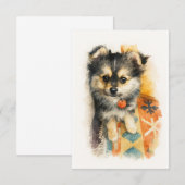 Carte De Remerciements Chiot Pomchi à l'aquarelle (Devant / Derrière)