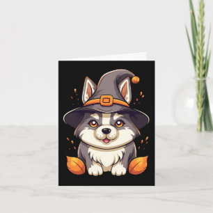 Carte De Remerciements Chou Husky dans l'Halloween Casquette d'une sorciè