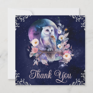 Carte De Remerciements Chouette de fantaisie céleste à l'aquarelle vintag
