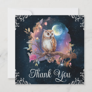 Carte De Remerciements Chouette de fantaisie céleste à l'aquarelle vintag
