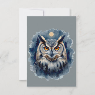 Carte De Remerciements Chouette de Lune Mystique Art aquarelle | Forêt Cé