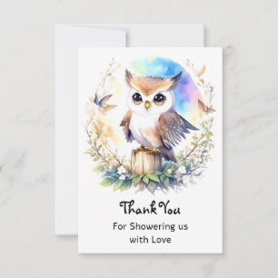 Carte De Remerciements Chouette en bois de Whimsical Baby Girl Douche