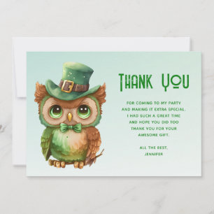 Carte De Remerciements Chouette mignonne dans un haut-de-forme vert