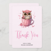 Carte De Remerciements Chouette rose mignonne en coupe (Devant / Derrière)