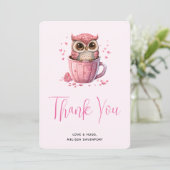 Carte De Remerciements Chouette rose mignonne en coupe (Debout devant)