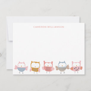 Carte De Remerciements Chouettes mignonnes en papier à lettres personnali