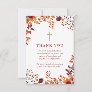 Carte De Remerciements Christian Fall Floral Célébration De La Vie Funéra