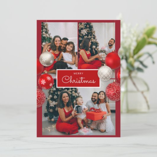 Carte De Remerciements Christmas Card – Red Bow, 4 Photo, Personalized (Debout devant)