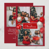 Carte De Remerciements Christmas Card – Red Bow, 4 Photo, Personalized (Devant / Derrière)