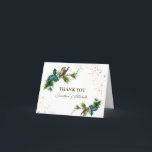 Carte De Remerciements Christmas Evergreen Red Berry Winter Wedding<br><div class="desc">Elegant Christmas Wedding thank you card depicts simple watercolor evergreen branches adorned with holly leaves,  red berries and gold splashes. The inside of the card is blank for a personalized thank you note. Good choice for winter and Christmas weddings.*</div>