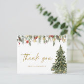 Carte De Remerciements Christmas Tree Lights Winter Pine Wedding (Debout devant)