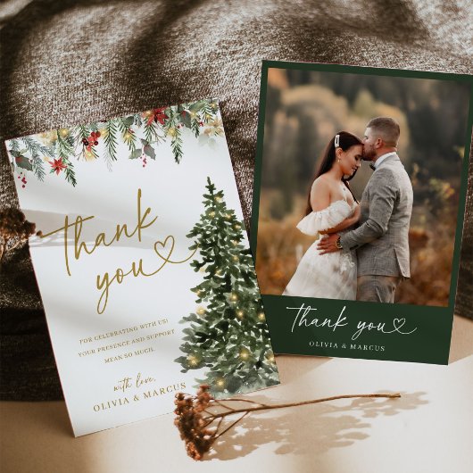Carte De Remerciements Christmas Tree Lights Winter Pine Wedding