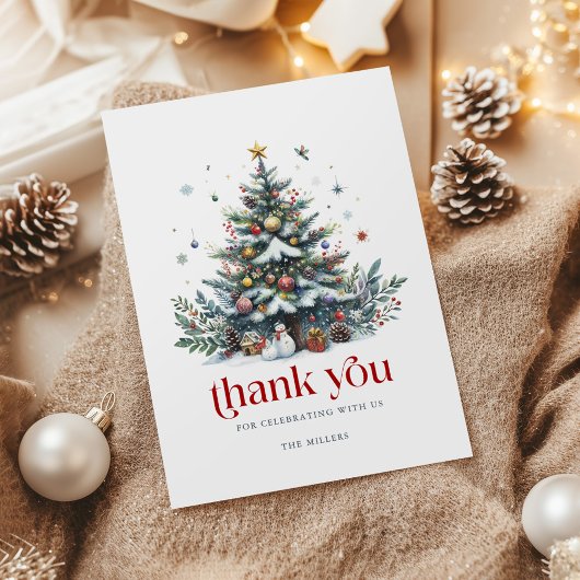 Carte De Remerciements Christmas Tree Red Retro Typography