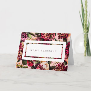 Carte De Remerciements Chrysanthème romantique sur rose filandreux