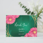 Carte De Remerciements Chrysanthèmes rose Mariage géométrique or (Debout devant)