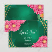 Carte De Remerciements Chrysanthèmes rose Mariage géométrique or (Devant / Derrière)