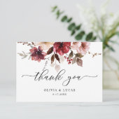 Carte De Remerciements Chute Maron Floral Dusty rose Bourgogne Mariage (Debout devant)