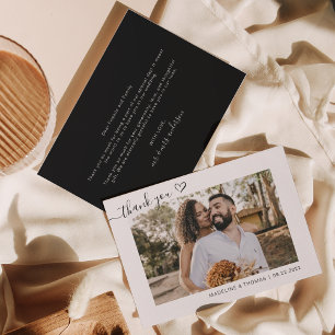 Carte De Remerciements Chute noir Boho Simple Photo Heart Script Mariage