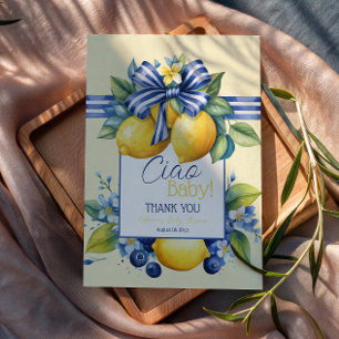 Carte De Remerciements Ciao Baby Blue Bow Tile Lemon Baby Shower