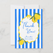 Carte De Remerciements Ciao bella bleu rayures citrons nuptiale (Devant)