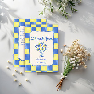 Carte De Remerciements Ciel jaune vérifications bleues fête d'anniversair