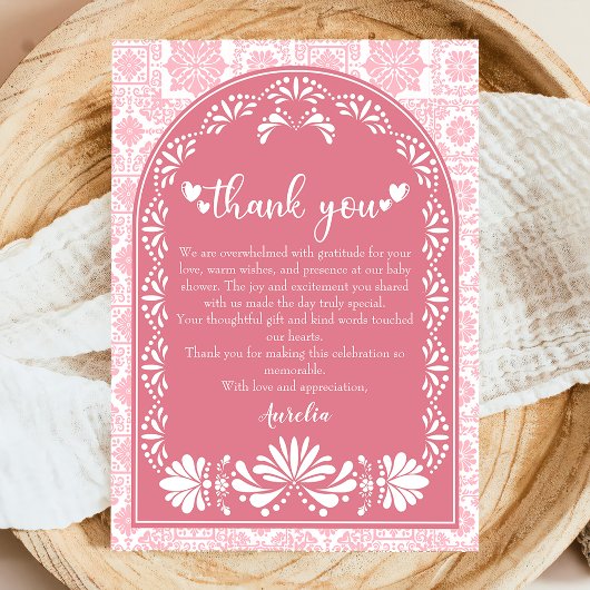 Carte De Remerciements Cielito lindo rose poudré Baby Shower mexicain