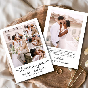 Carte De Remerciements Cinq photo Collage Script Mariage de coeur