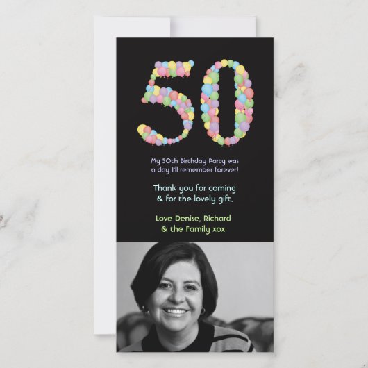 Carte De Remerciements cinquantième L'anniversaire monte en ballon le (Devant)