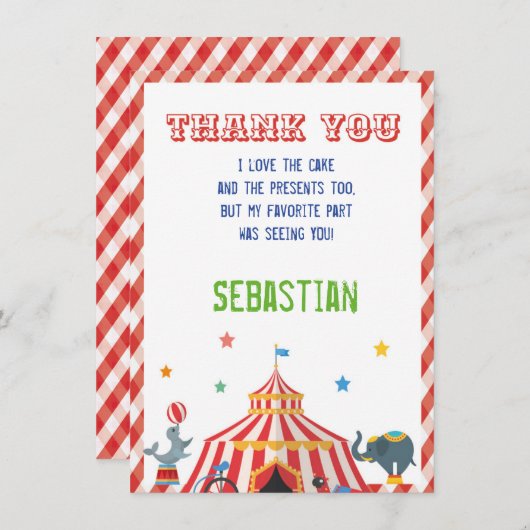 CARTE DE REMERCIEMENTS CIRCUS (Devant / Derrière)