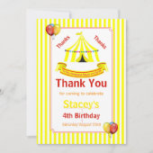 Carte De Remerciements Cirque Anniversaire Fête Jaune (Devant)