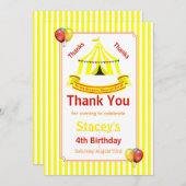 Carte De Remerciements Cirque Anniversaire Fête Jaune (Devant / Derrière)
