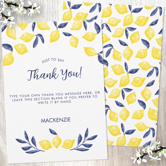 Carte De Remerciements Citron au Citrus Aquarelle