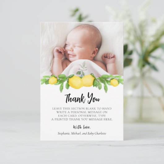 Carte De Remerciements Citron Baby shower photo (Debout devant)