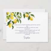 Carte De Remerciements Citron Citrus Positano Carreaux Bleus Fête des mar (Dos)