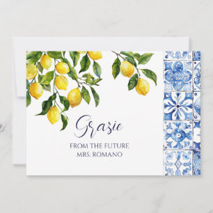 Carte De Remerciements Citron Citrus Positano Carreaux Bleus Fête des mar