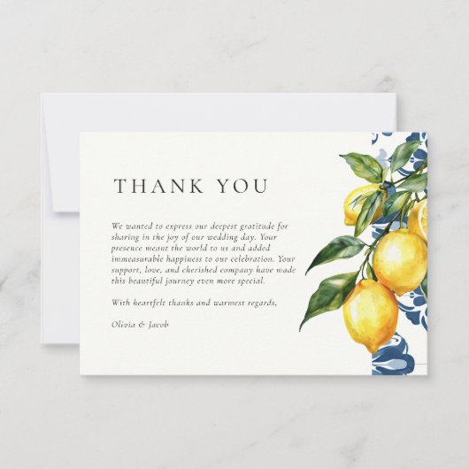 Carte De Remerciements Citron Citrus Positano Mariage italien (Devant)