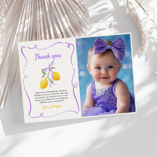 Carte De Remerciements Citron mauve Bow photo de la première fête d'anniv