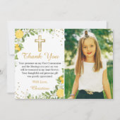 Carte De Remerciements Citron vert Croix d'or Première communion Photo (Devant)