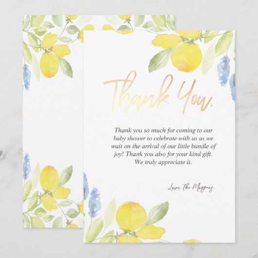 Carte De Remerciements Citrons à l'aquarelle chic (Devant / Derrière)