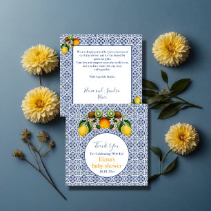 Carte De Remerciements Citrons d'Italie blanc et bleu Amalfi Baby shower