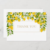 Carte De Remerciements Citrons Floraison Verdure Géométrique Or (Devant / Derrière)