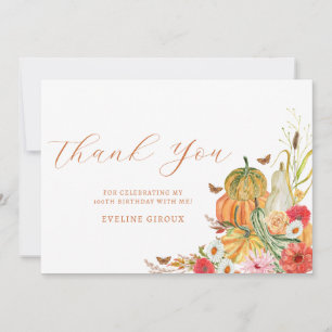 Carte De Remerciements Citrouille Automne Fleur sauvage Floral 100e anniv