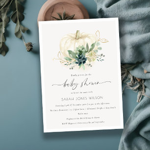 Carte De Remerciements Citrouille Baby shower Succulent Dusky Blue Invita