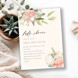 Carte De Remerciements Citrouille blanc Blush Floral Baby shower Invitati